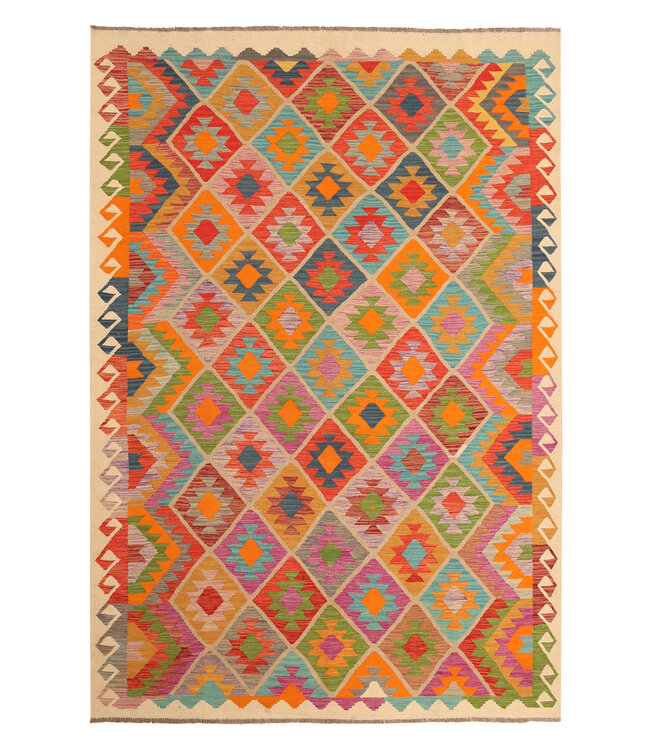 304x206cm Handgeweven Traditionele Kelim Vloerkleed Wol Tapijt