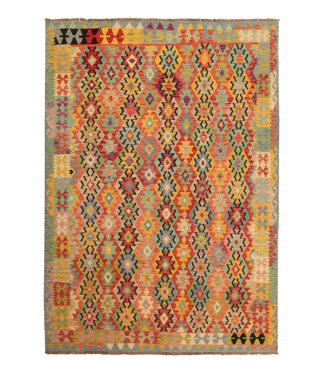 293x208cm Handgewebter Traditioneller Kelim Teppich Woll