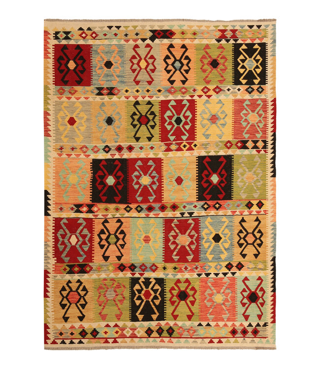 289x206cm Handgewebter Traditioneller Kelim Teppich Woll