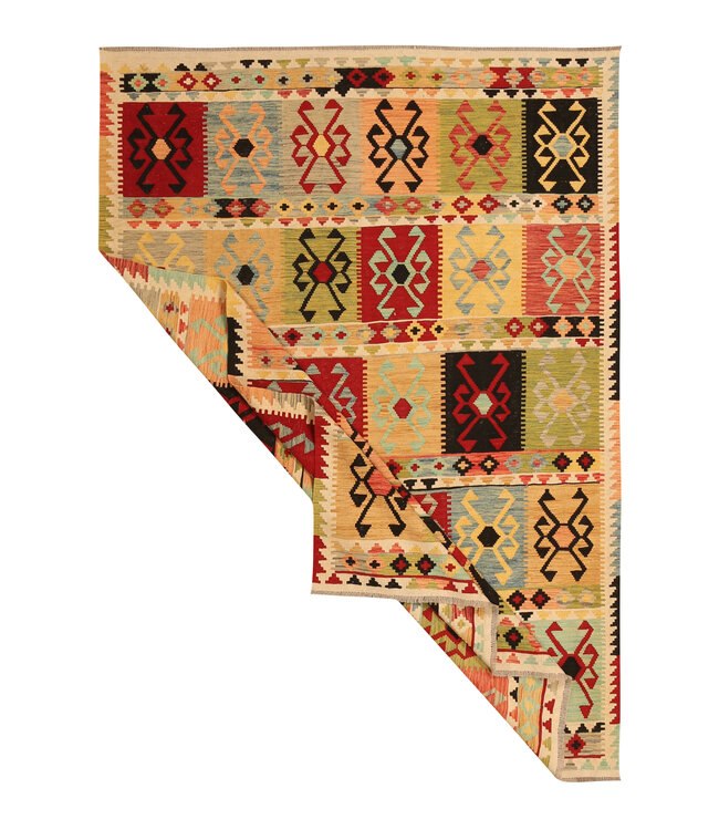 289x206cm Handgeweven Traditionele Kelim Vloerkleed Wol Tapijt