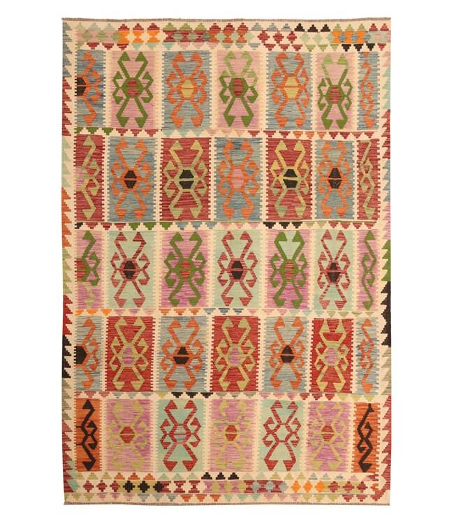 308x204cm Handgeweven Traditionele Kelim Vloerkleed Wol Tapijt