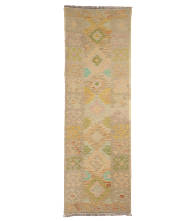 200x64 cm Handgeweven Kelim Loper  Wol  Vloerkleed Tapijt
