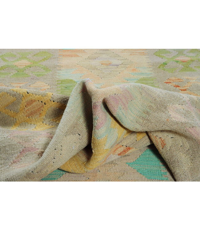 200x64 cm Handgeweven Kelim Loper  Wol  Vloerkleed Tapijt