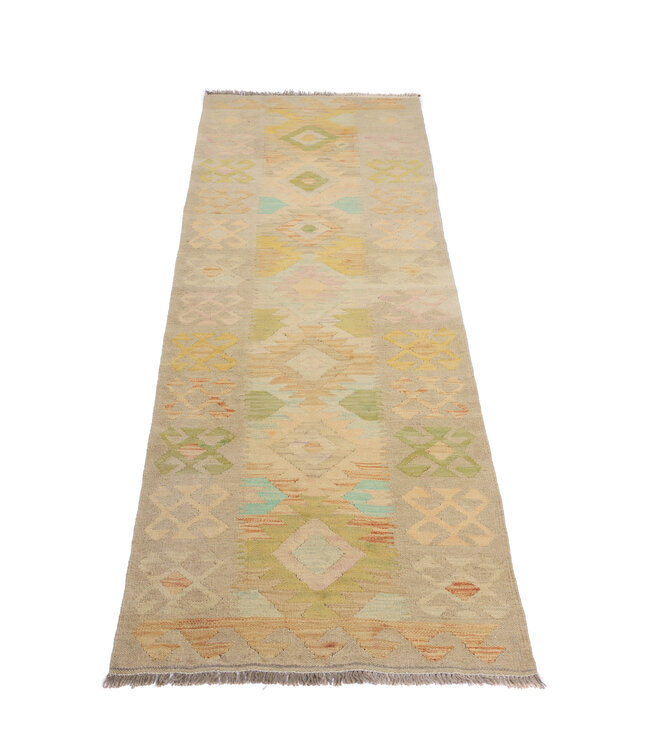 200x64 cm Handgeweven Kelim Loper  Wol  Vloerkleed Tapijt