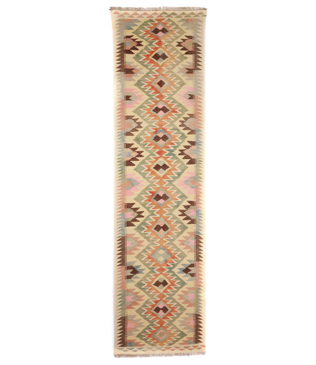 286x76 cm Handgeweven Kelim Loper  Wol  Vloerkleed Tapijt