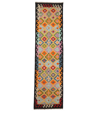 Kelimshop 297x79  cm Handgewebter Kelim Läufer  Wollteppich