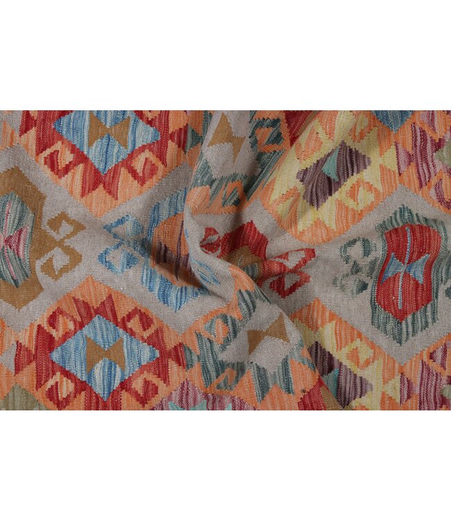 208x76 cm Handgeweven Kelim Loper  Wol  Vloerkleed Tapijt