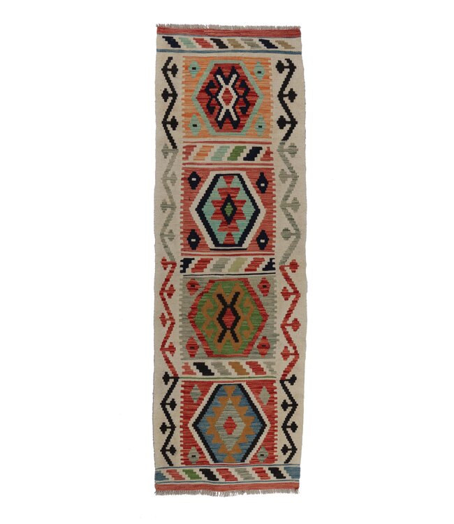 200x64  cm Handwoven Kelim Runner Wool Rug