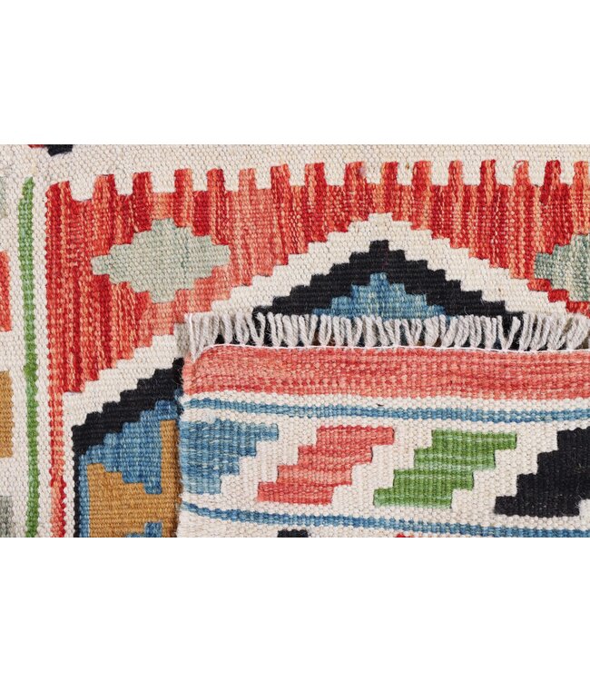 200x64 cm Handgeweven Kelim Loper  Wol  Vloerkleed Tapijt