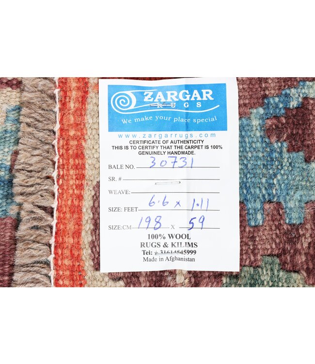 198X59  cm Handwoven Kelim Runner Wool Rug