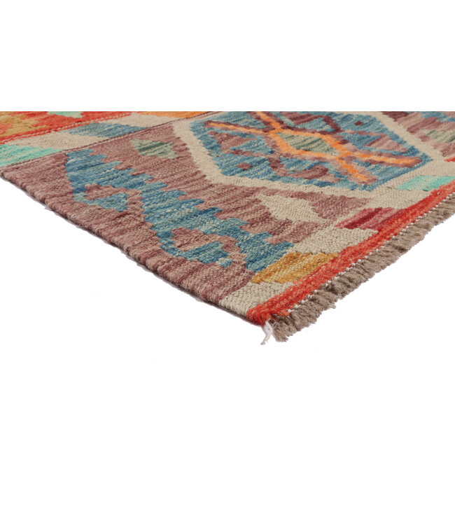 198X59 cm Handgeweven Kelim Loper  Wol  Vloerkleed Tapijt