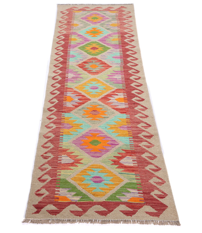 198X59 cm Handgeweven Kelim Loper  Wol  Vloerkleed Tapijt