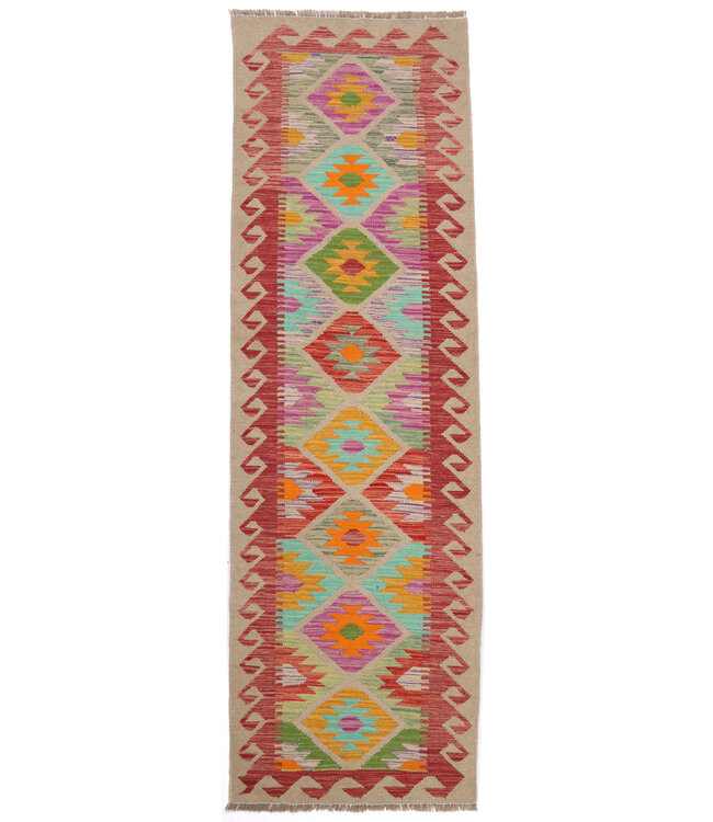 198X59 cm Handgeweven Kelim Loper  Wol  Vloerkleed Tapijt