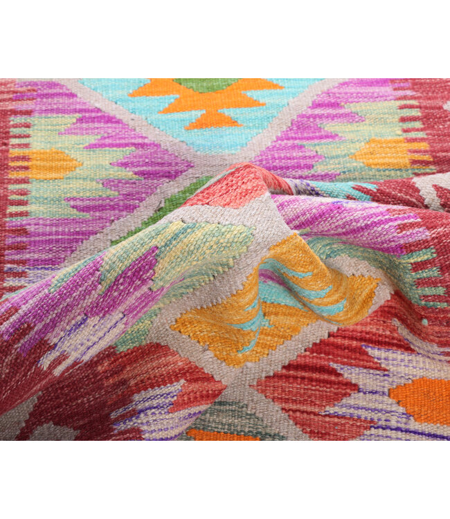 198X59 cm Handgeweven Kelim Loper  Wol  Vloerkleed Tapijt