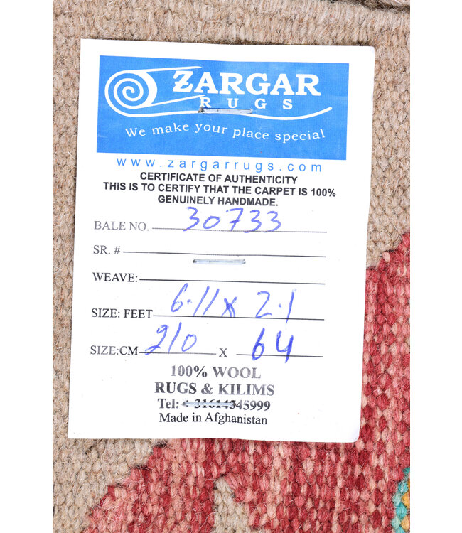 198X59 cm Handgeweven Kelim Loper  Wol  Vloerkleed Tapijt