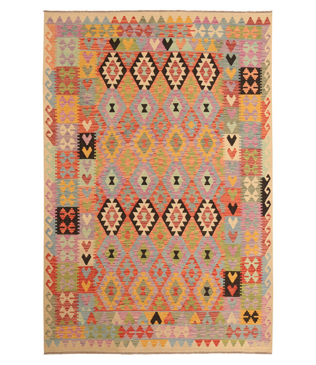 305x203cm Handgewebter Traditioneller Kelim Teppich Woll