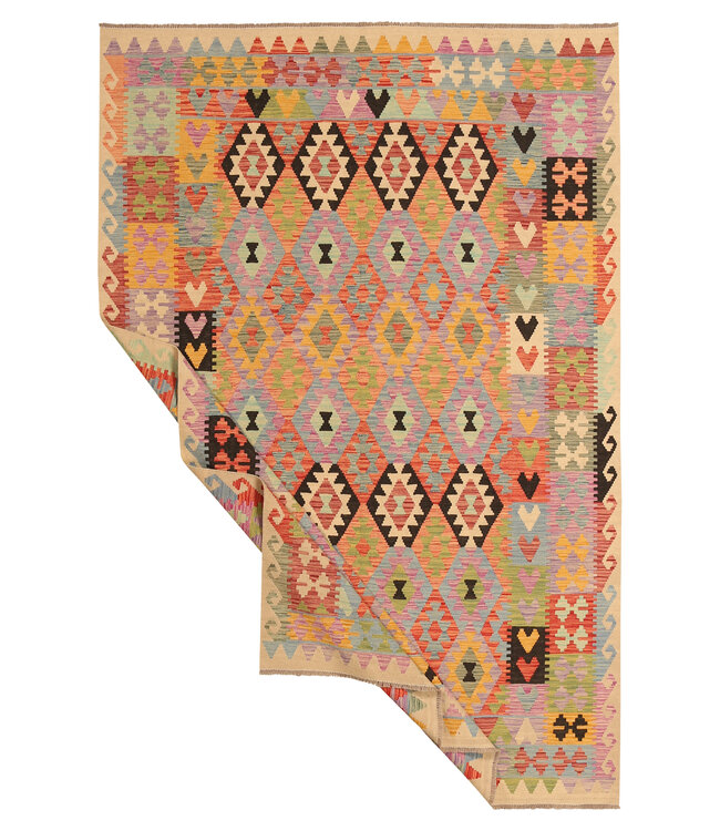 305x203cm Handwoven Traditional Kelim Area Rug Wool Carpet