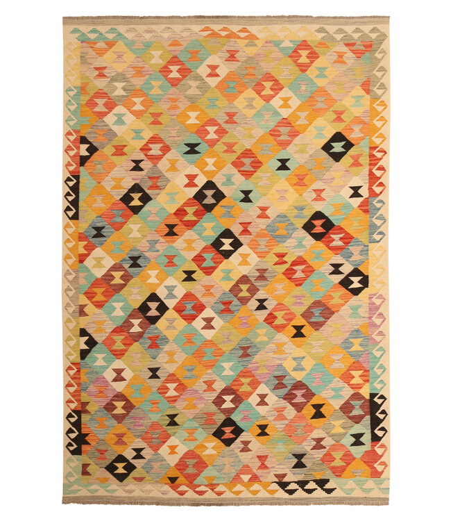 296x200cm Handgeweven Traditionele Kelim Vloerkleed Wol Tapijt