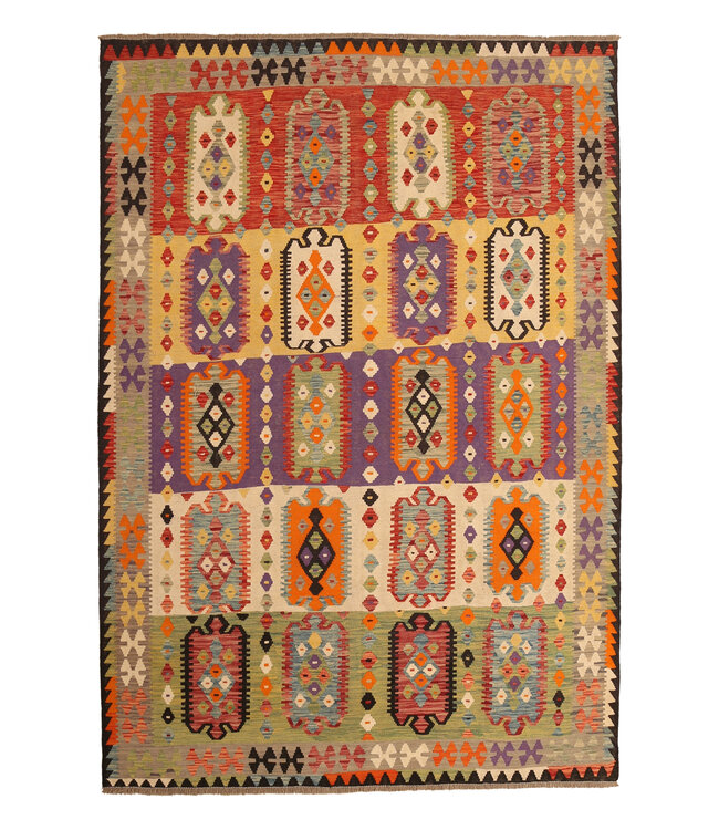 295x200cm Handgewebter Traditioneller Kelim Teppich Woll