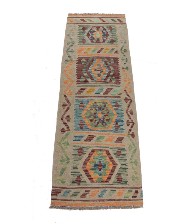 184X62  cm Handgewebter Kelim Läufer  Wollteppich