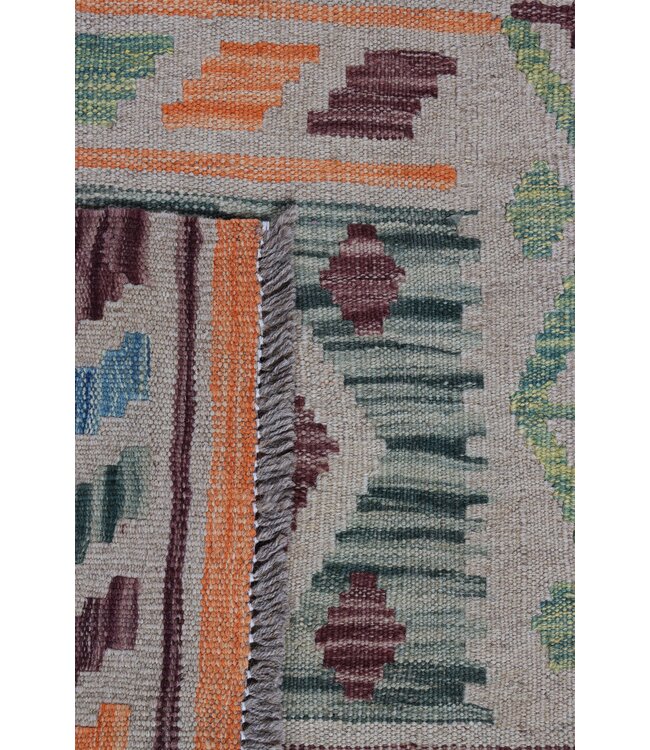 184X62  cm Handgeweven Kelim Loper  Wol  Vloerkleed Tapijt