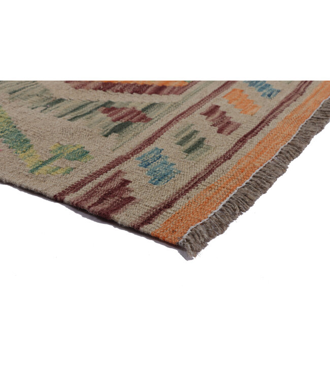 184X62  cm Handgeweven Kelim Loper  Wol  Vloerkleed Tapijt