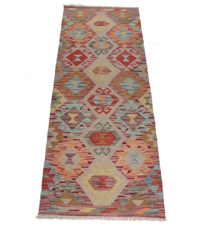 203x78 cm Handgewebter Kelim Läufer  Wollteppich
