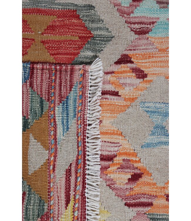 203x78 cm Handgeweven Kelim Loper  Wol  Vloerkleed Tapijt