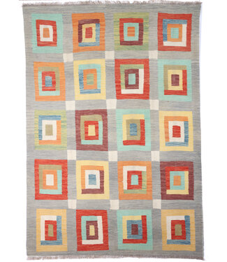 Kelimshop 202X144 cm Handgewebter Moderner  Woll-Kelim-Teppich