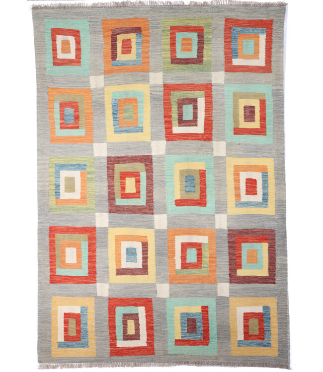 202X144 cm Handgewebter Moderner  Woll-Kelim-Teppich