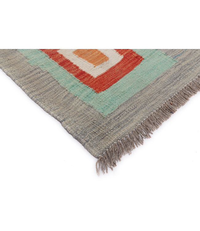 202X144 cm Handwoven Modern Red Wool Kilim Rug