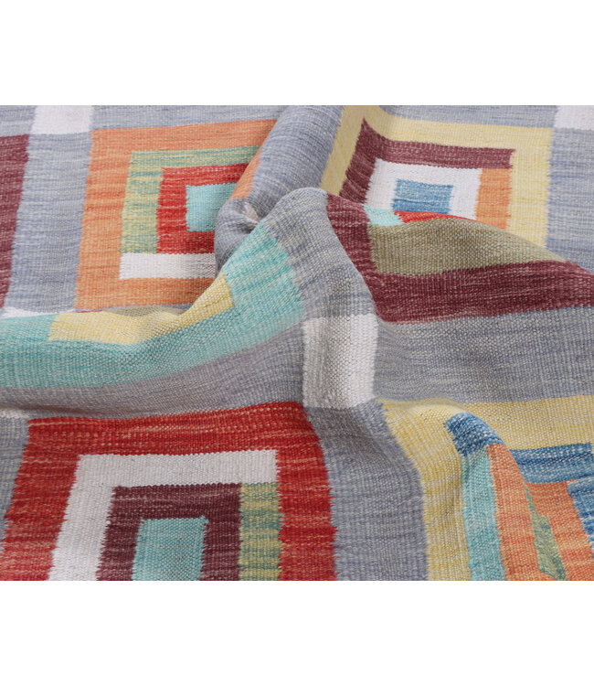 202X144 cm Handwoven Modern Red Wool Kilim Rug