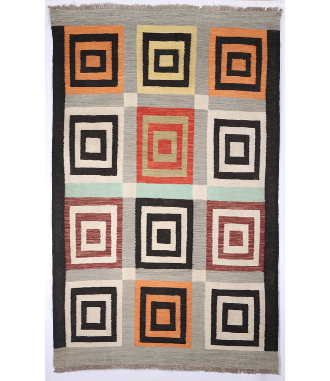 188x116 cm Handwoven Modern Red Wool Kilim Rug