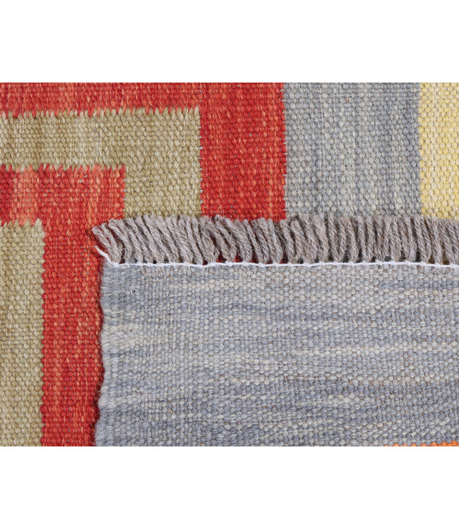 188x116 cm Handwoven Modern Red Wool Kilim Rug