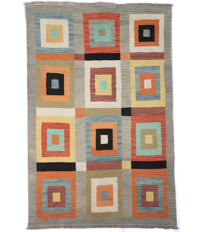 184x121 cm Handgewebter Moderner  Woll-Kelim-Teppich