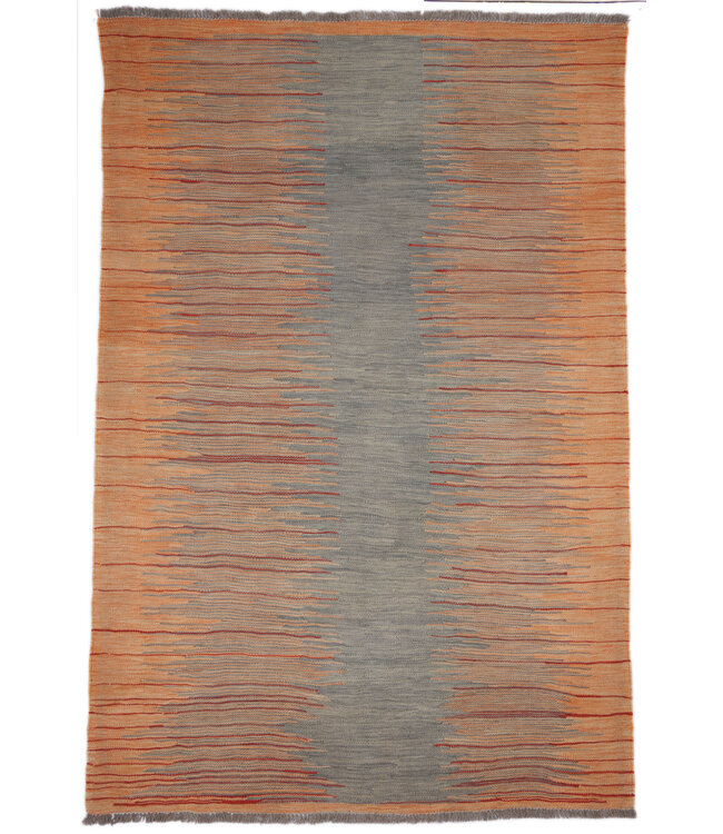 184x124 cm Handwoven Modern Red Wool Kilim Rug