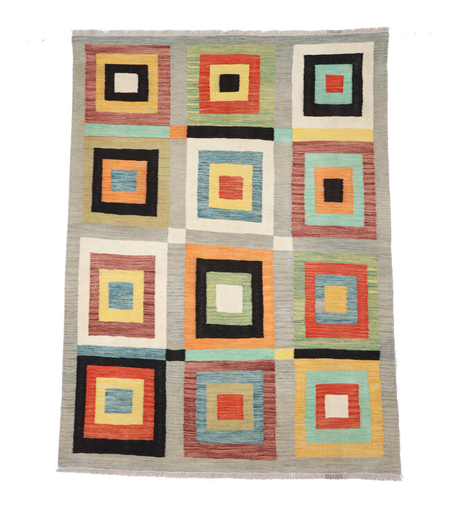 177x132 cm Handwoven Modern Red Wool Kilim Rug