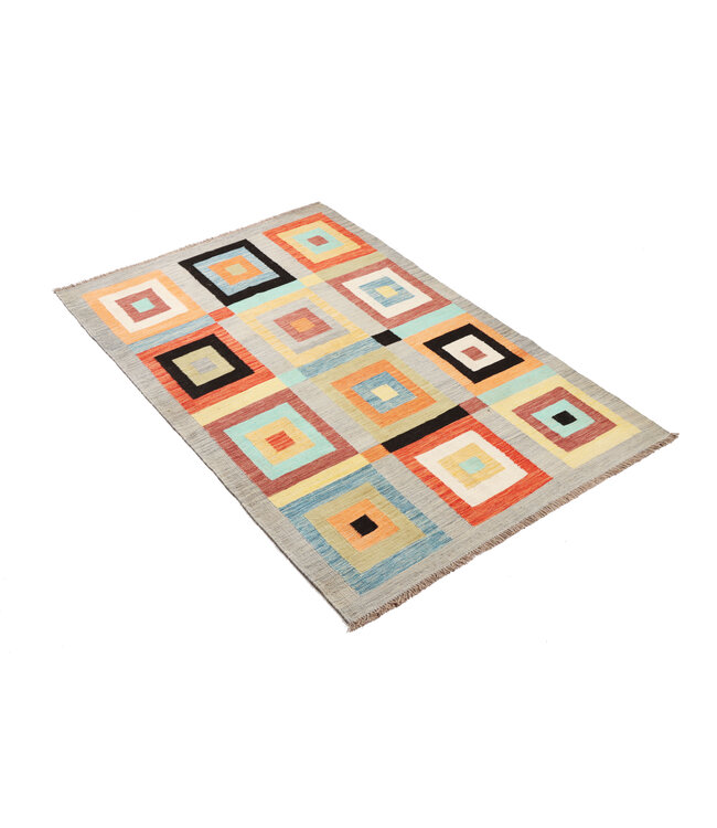 182x122 cm Handgewebter Moderner  Woll-Kelim-Teppich