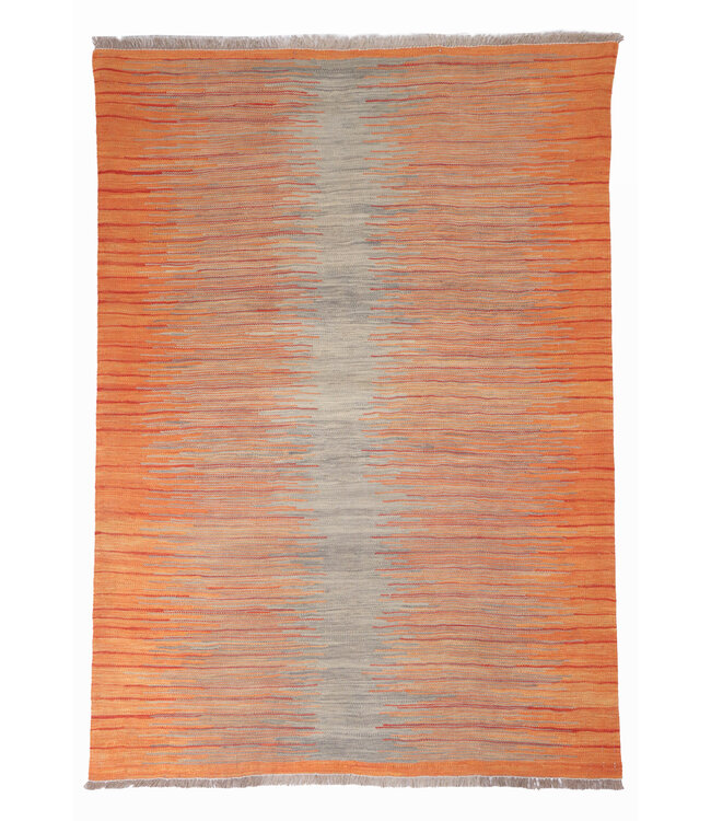 172x126 cm Handwoven Modern Red Wool Kilim Rug