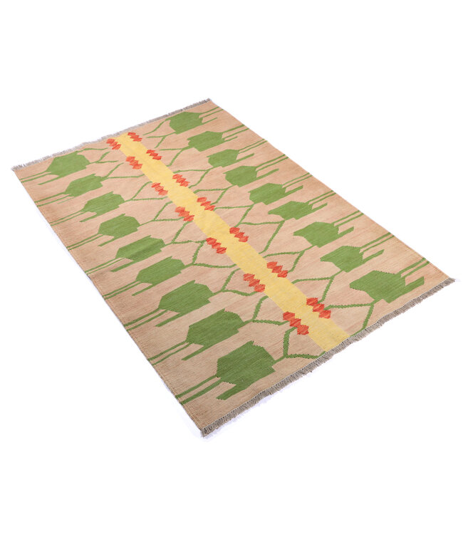 173x120 cm Handgewebter Moderner  Woll-Kelim-Teppich