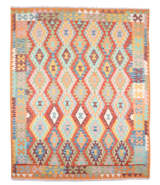 236x194 cm Handgeweven Traditionele Kelim Vloerkleed Wol Tapijt