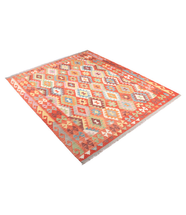 239x198 cm Handgeweven Traditionele Kelim Vloerkleed Wol Tapijt