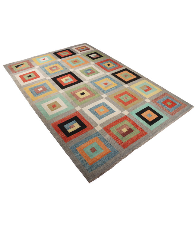 297x203 cm Handgewebter Moderner  Woll-Kelim-Teppich