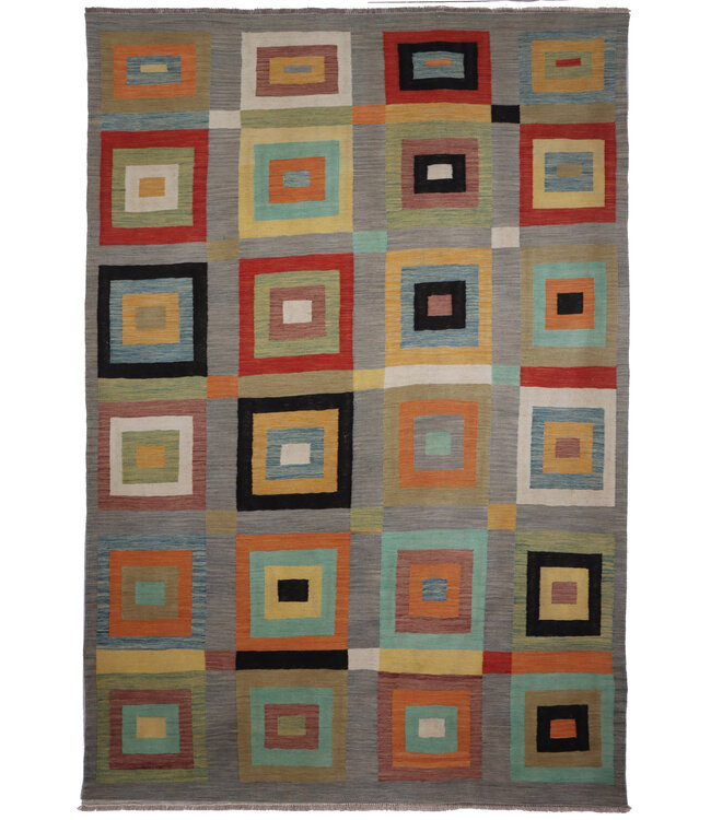 299x202 cm Handgewebter Moderner  Woll-Kelim-Teppich