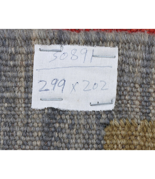 299x202 cm Handgewebter Moderner  Woll-Kelim-Teppich