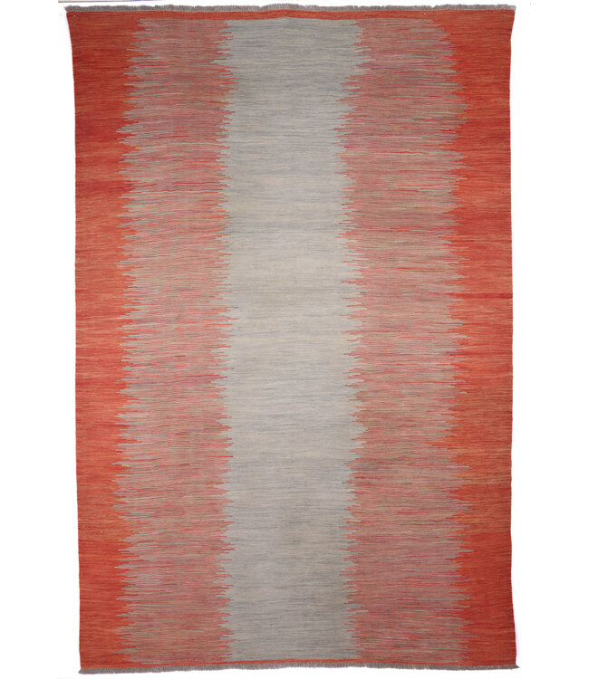 298x198 cm Handwoven Modern Red Wool Kilim Rug