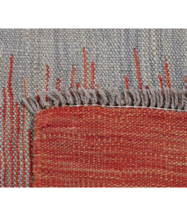 298x198 cm Handwoven Modern Red Wool Kilim Rug