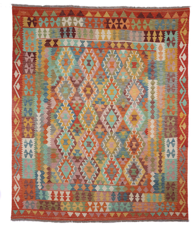 243x204 cm Handwoven Traditional Kelim Area Rug Wool Carpet