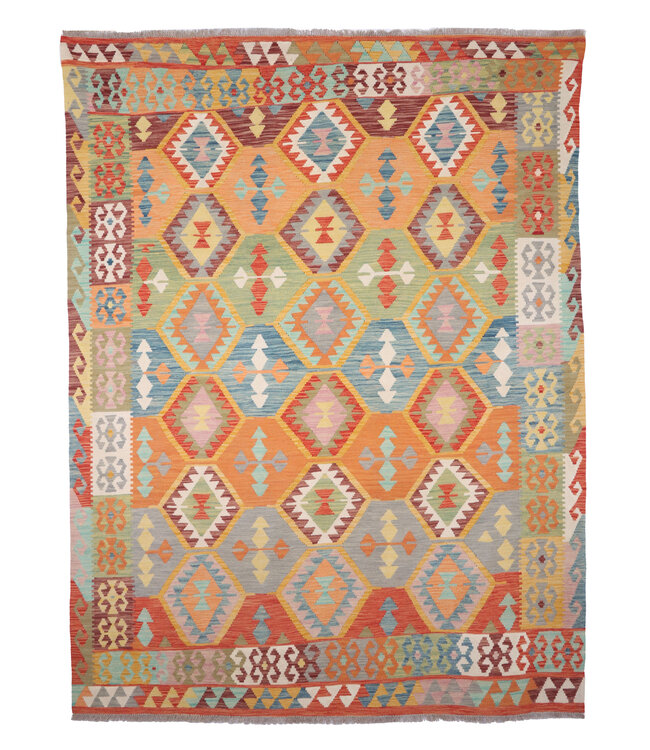 250x197 cm Handgeweven Traditionele Kelim Vloerkleed Wol Tapijt