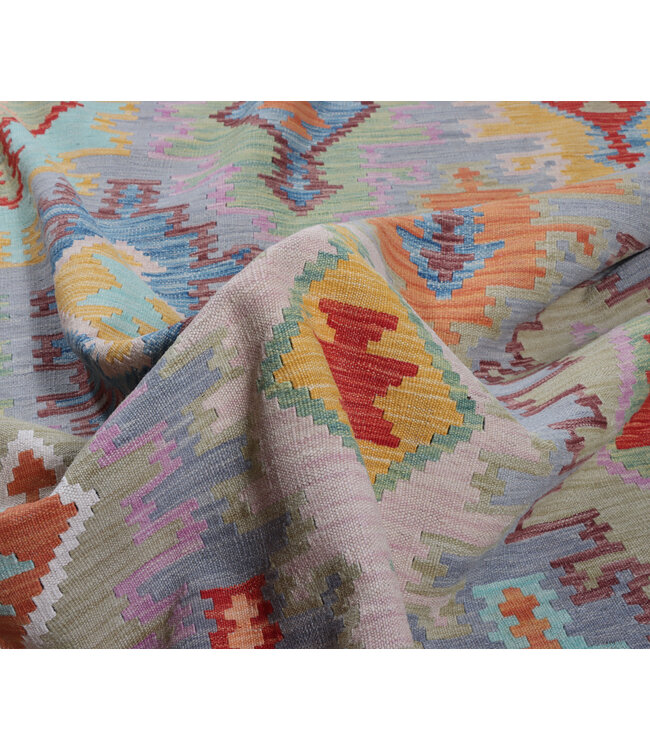 240x195 cm Handgeweven Traditionele Kelim Vloerkleed Wol Tapijt